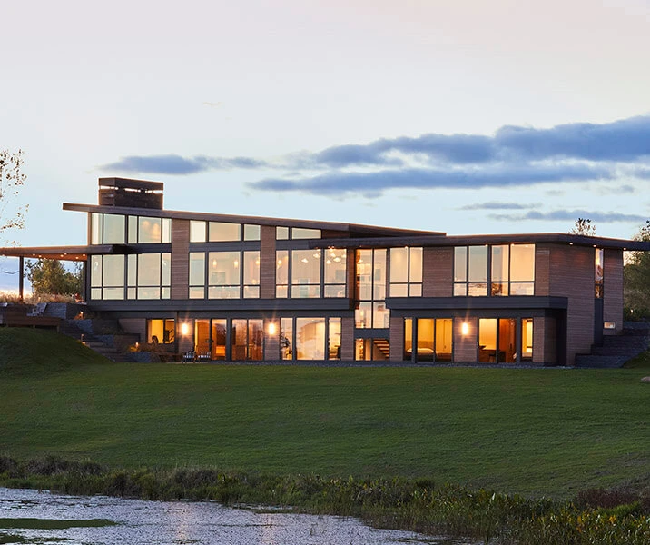 Contemporary home exterior with fixed windows