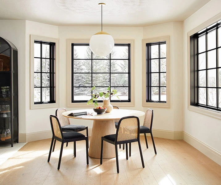Wood windows in dining room
