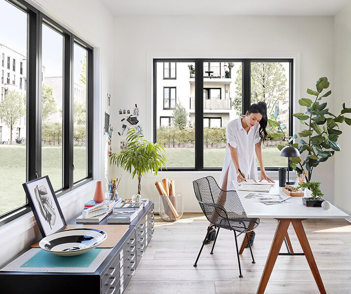 Casement windows in home office