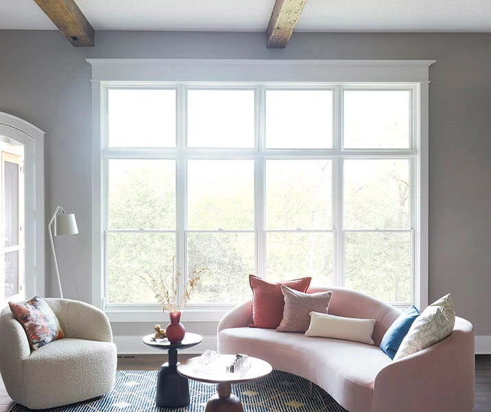 Double hung windows in modern living room